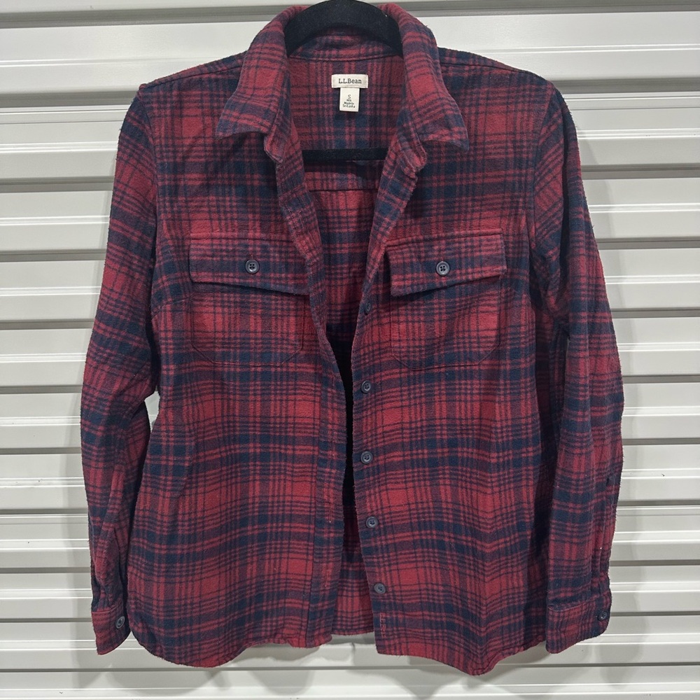 L.L. Bean Red and Navy Plaid Button-Down Shirt